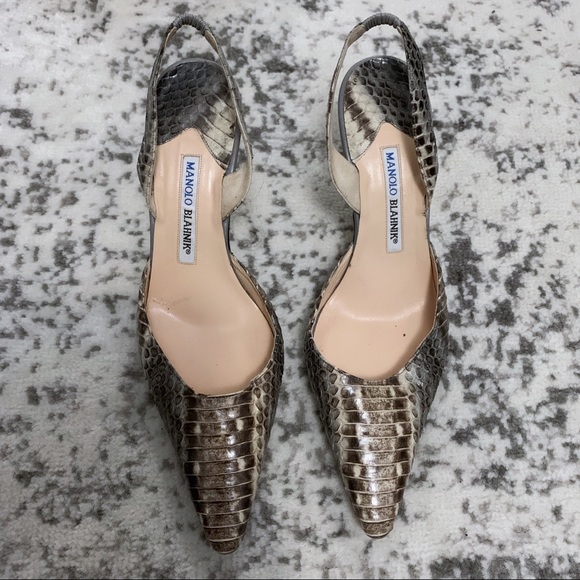 Manolo Blahnik Shoes - Manolo Blahnik Womens Carolyn Python Kitten Heel